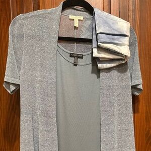 Eileen Fisher Cardigan, tank and scarf, blue